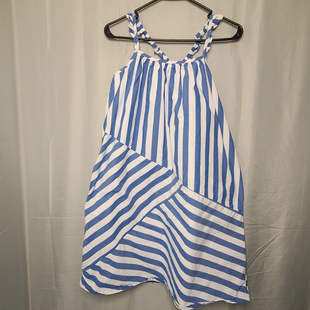Gap Kids Sundress Girls XXL‎ Blue White Striped Cotton Ruffle Strap Pocket Dress